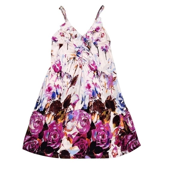 TRINKET Purple Pink Floral Sleeveless Ruffle Mini Sundress Size M - Picture 5 of 16